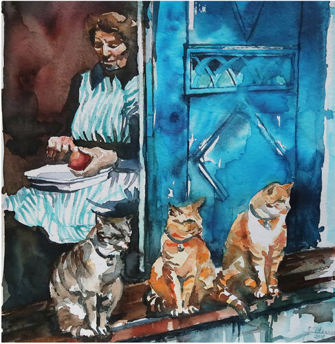 Three cats van Joanna Pilarczyk, Werk op papier te koop op Singulart