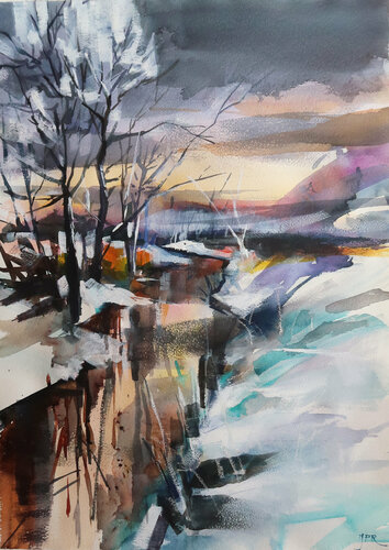 Winter landscape van Joanna Pilarczyk, Werk op papier te koop op Singulart