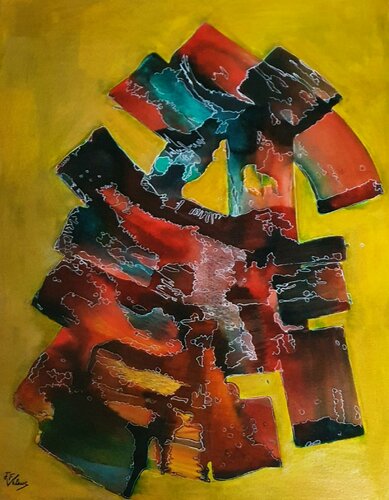 Abstraction Jaune et rouge di jeanine FITOU VALENS, Opera su carta in vendita su Singulart