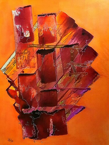 Abstraction Orange jaune et rouge by jeanine FITOU VALENS, 종이 for Sale on Singulart