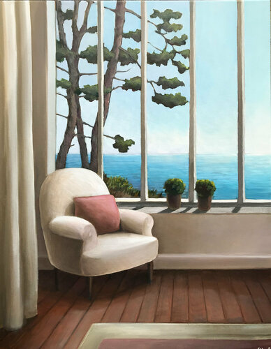 Le fauteuil au coussin rose by Alice Roy, Painting for Sale on Singulart