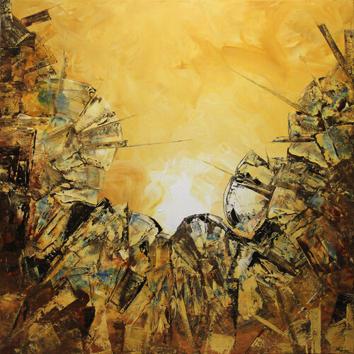 Sunset behind blue Rocks by Andreas Garbe, Painting for Sale on Singulart