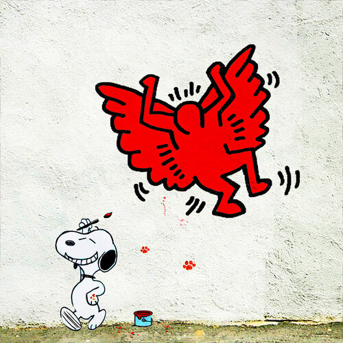 Keith Haring, Snoopy street Art di Benny Arte, Stampa in vendita su Singulart