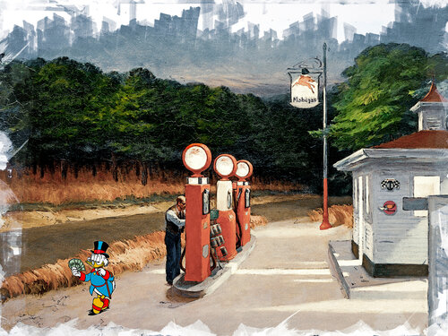 Picsou : Gas (based on a painting by Edward Hopper) by Benny Arte, 인쇄 for Sale on Singulart
