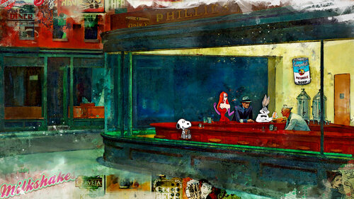 SNOOPY : PAUSE-CAFE BASED ON A PAINTING BY EDWARD HOPPER Benny Arte
