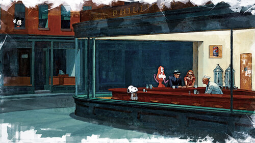 SNOOPY : PAUSE-CAFE BASED ON A PAINTING BY EDWARD HOPPER Édition by Benny Arte, Print for Sale on Singulart