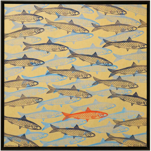 IL PESCE ROSSO / Linoleografia su tela 2021 di Manuel Di Chiara, Stampa in vendita su Singulart