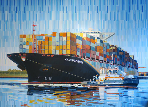ANTWERPEN EXPRESS / 220x160 cm. Serie Cargo. van Manuel Di Chiara, Schilderij te koop op Singulart
