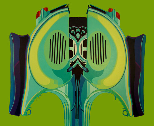 DOUBLE VESPA Fondo verde van Manuel Di Chiara, Schilderij te koop op Singulart