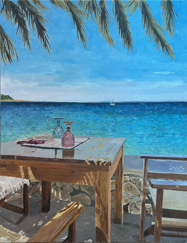 Taverna in Zakinthos, Greece di Zohar Flax, Pittura in vendita su Singulart