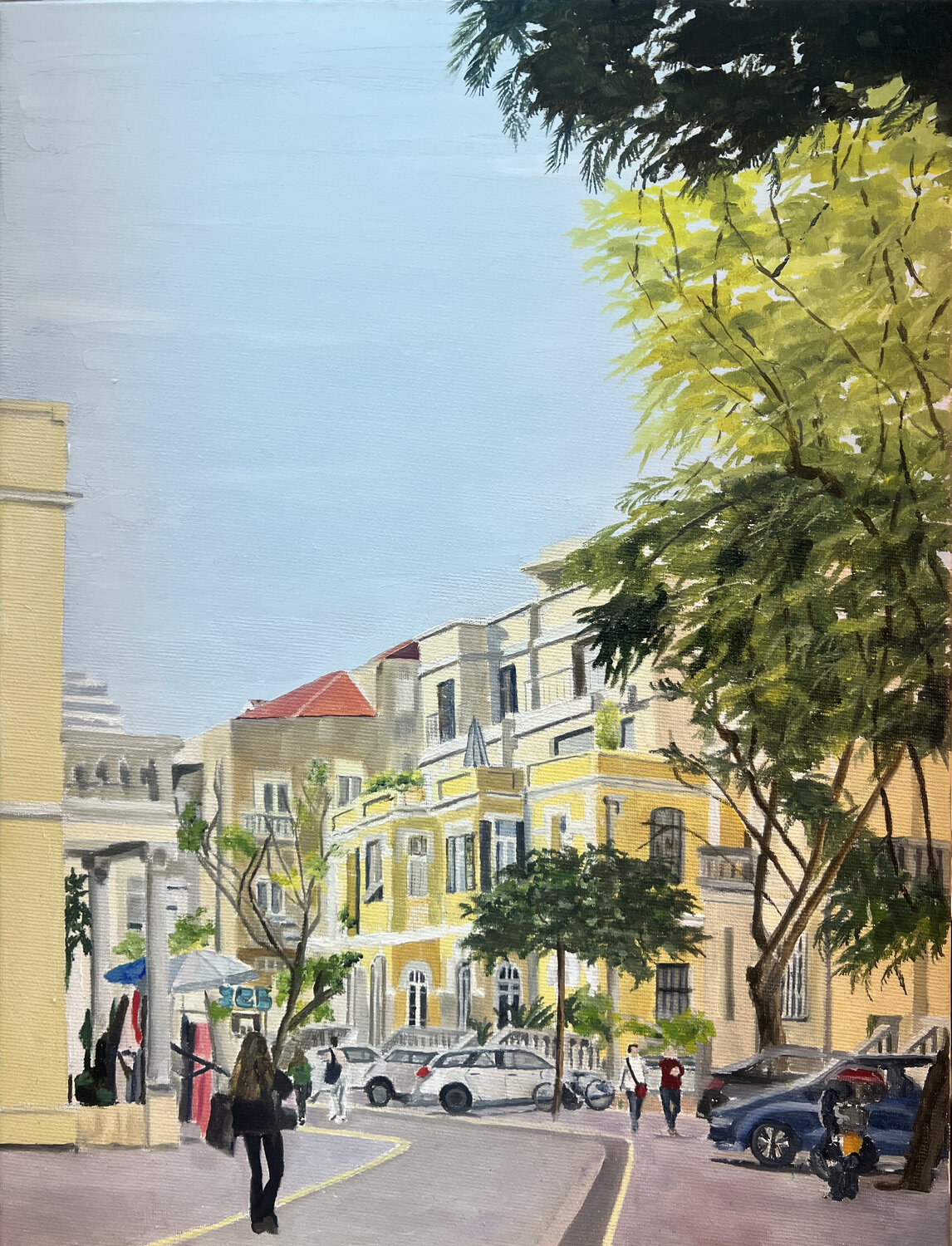Nahalat Binyaming street, Tel Aviv 2025 Zohar Flax Originalgemälde zu verkaufen
