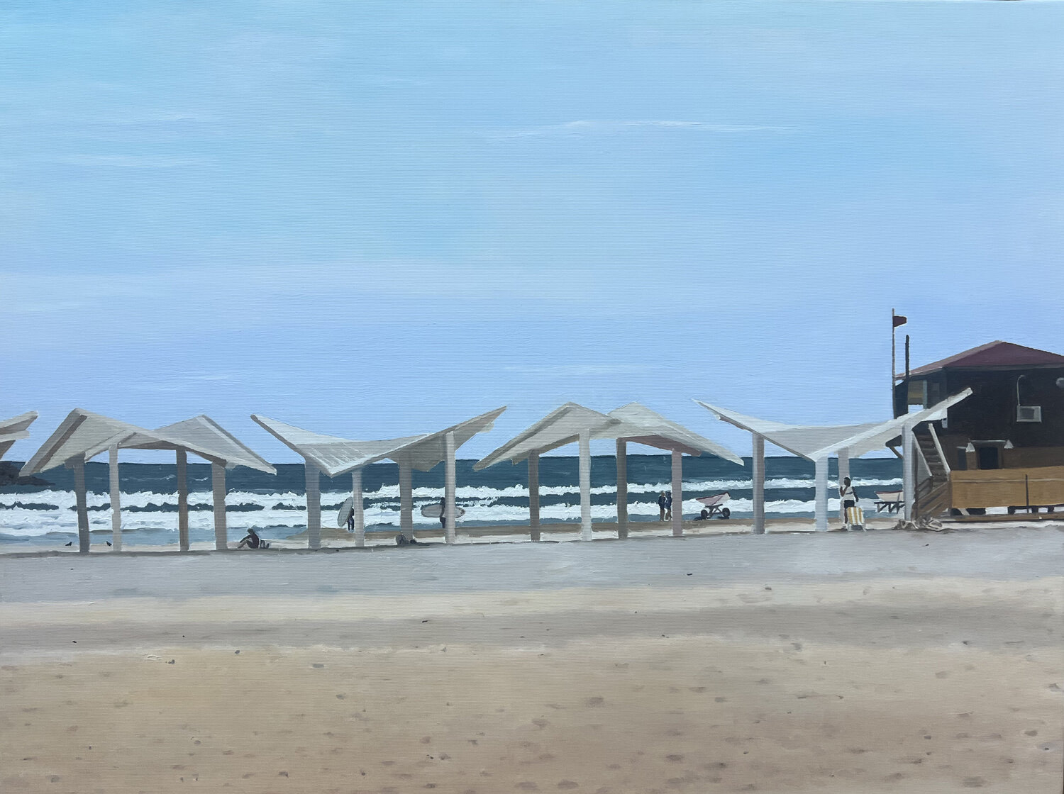 Herzliya Beach with white shades Zohar Flax
