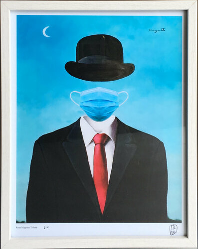 MAGRITTE COV19 Tribute van SiG Martin Sigwald, Afdruk te koop op Singulart