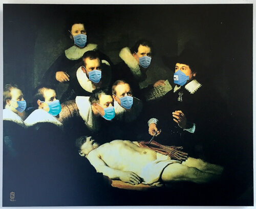 La lección de anatomía COV19 Rembrandt Tribute van SiG Martin Sigwald, Afdruk te koop op Singulart