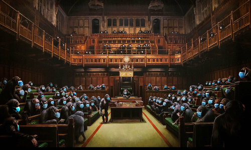 DEVOLVED PARLAMENT COV19 SiG Tribute to BANKSY van SiG Martin Sigwald, Afdruk te koop op Singulart