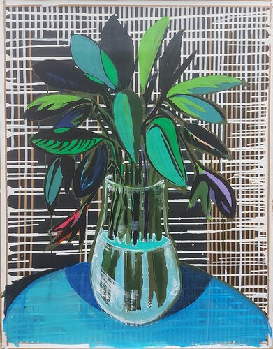 Bouquet noir sur bord table bleue di Baptiste Laurent, Opera su carta in vendita su Singulart
