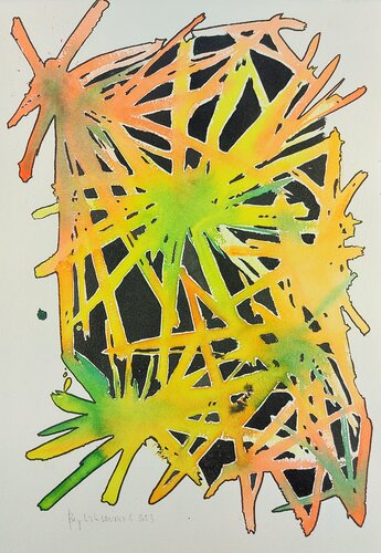 Explosion orange et vert sur fond noir von Baptiste Laurent, Malerei kaufen auf Singulart