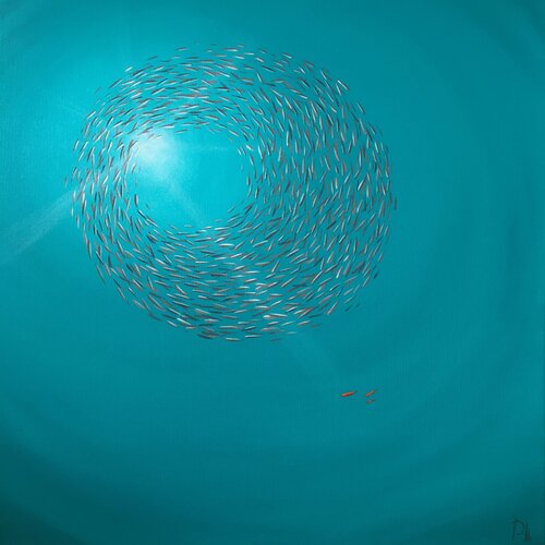 Los tres peces rojos par Paco Muñoz Santana, Peinture en vente sur Singulart