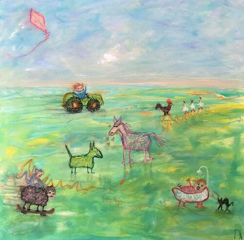 Fiesta en la granja par Paco Muñoz Santana, Peinture en vente sur Singulart