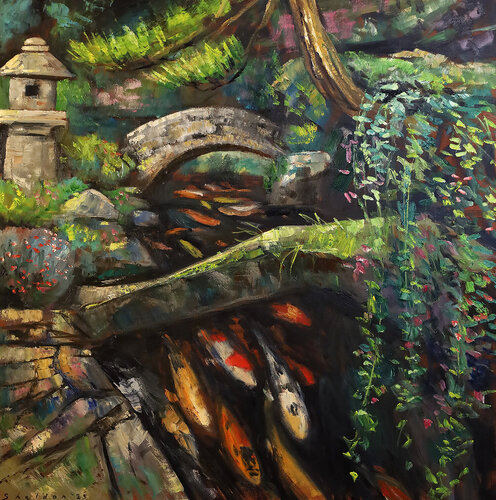 Tranquil Garden van David Sheldon, Schilderij te koop op Singulart
