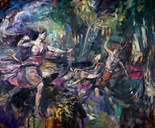 The Death of Acteon (After Titian) van David Sheldon, Schilderij te koop op Singulart