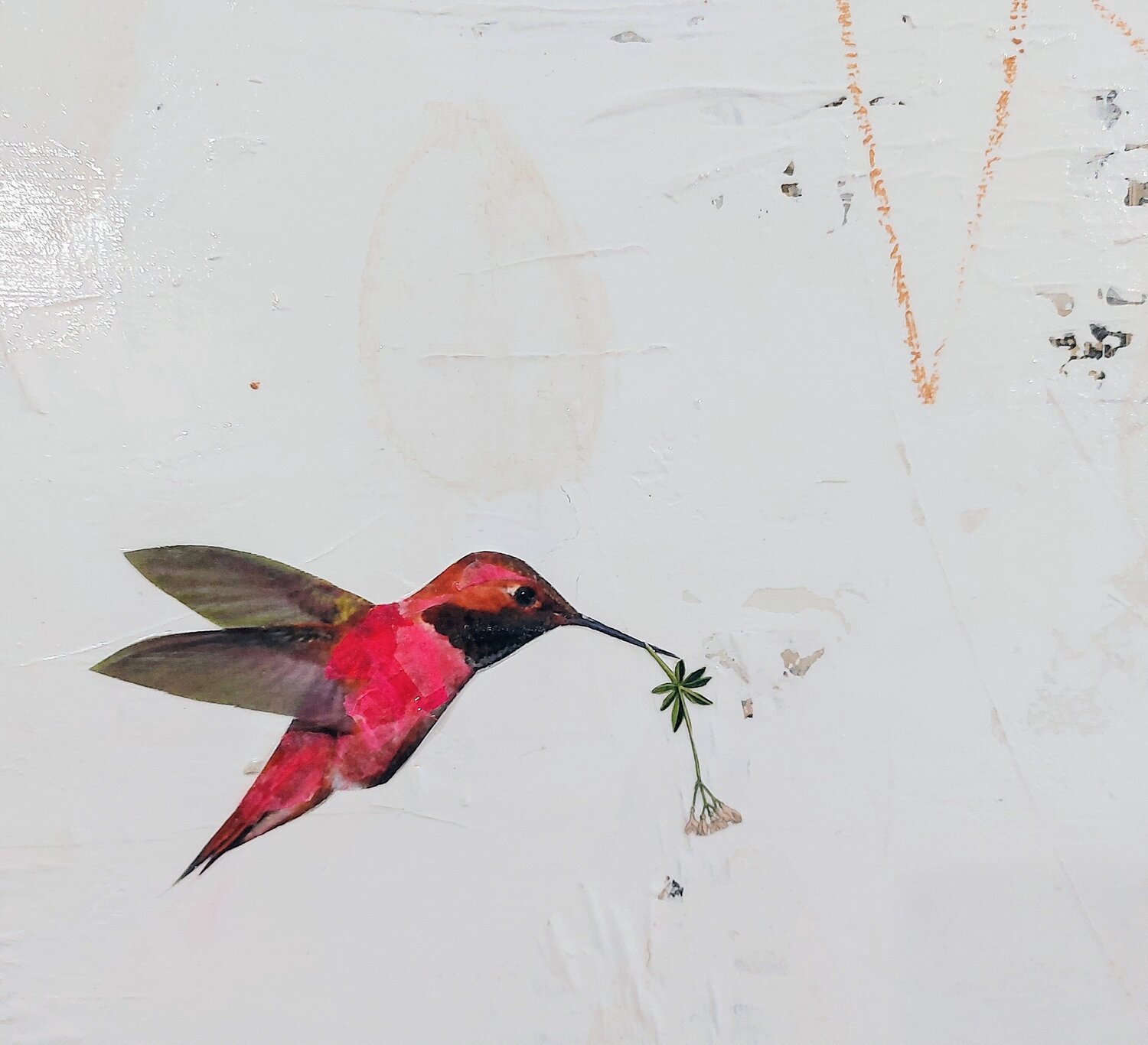 L'indienne et le colibri de Maryline Lemaitre (2024) : Peinture Acrylique,  Collage sur Toile - Singulart, image size:1500x1366