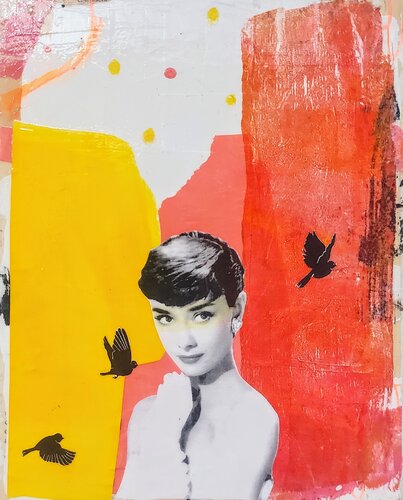 Audrey and the birds van Maryline Lemaitre, Schilderij te koop op Singulart