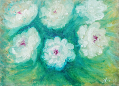 White Peonies par Tanya Bilous, Peinture en vente sur Singulart