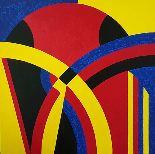 Rouge Jaune Bleu Noir composition n°4 par Nahid Bernard, Peinture en vente sur Singulart