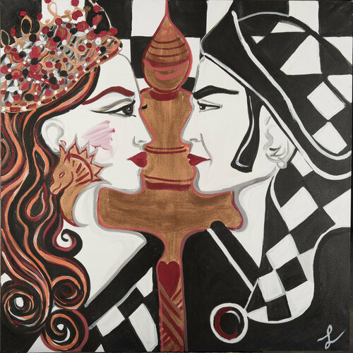 le Roi et la Reine dans le Jeu d'echecs par Zigou, Peinture en vente sur Singulart