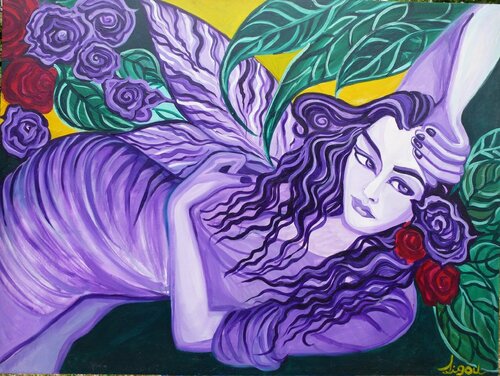 Lady lay by Zigou, 회화 for Sale on Singulart