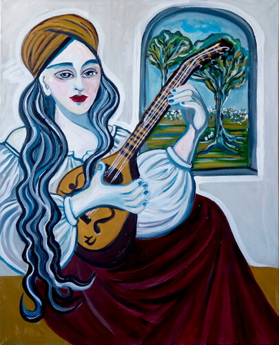 La joueuse de luth by Zigou, Painting for Sale on Singulart