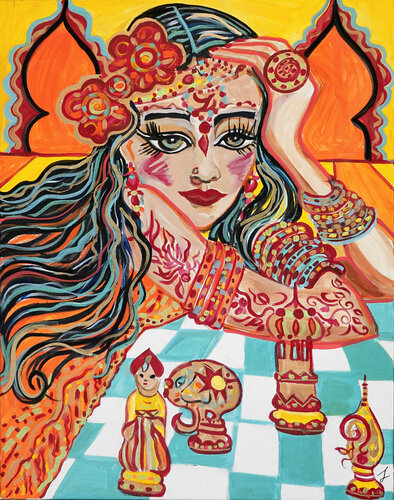 Chatanga  ou l indienne dans le jeu d'echecs par Zigou, Peinture en vente sur Singulart