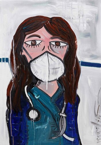 Medico con Mascherina vs Coronavirus van Alessandro Siviglia, Schilderij te koop op Singulart