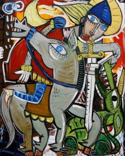 San Giorgio che uccide il Drago Maligno di Alessandro Siviglia, Pittura in vendita su Singulart