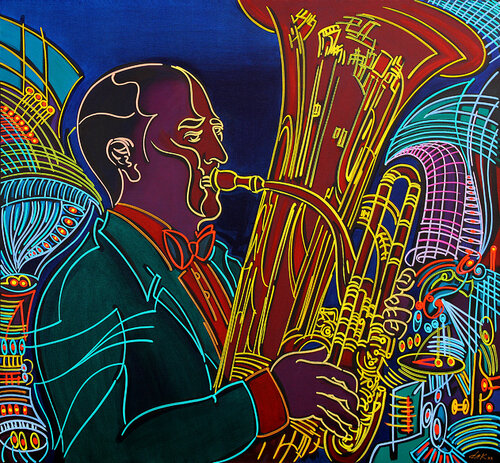 the tuba player di Dek, Pittura in vendita su Singulart