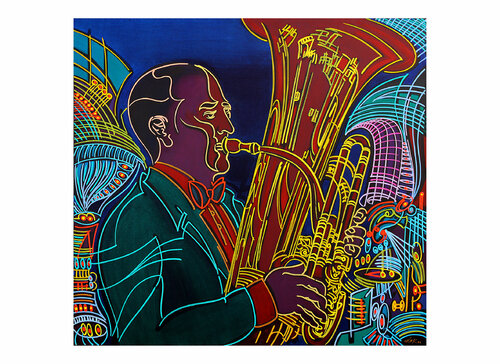 the tuba player by Dek, Print for Sale on Singulart