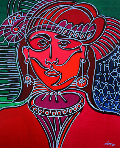 girl with red mask van Dek, Schilderij te koop op Singulart