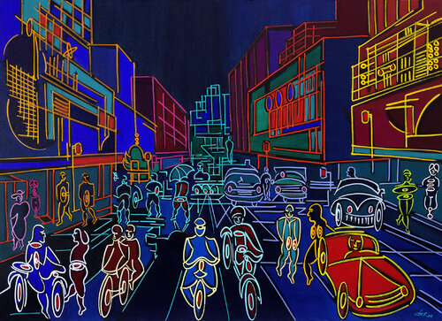 people, machine and city di Dek, Pittura in vendita su Singulart