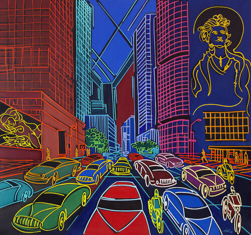 gente, máquinas e cidade III van Dek, Schilderij te koop op Singulart