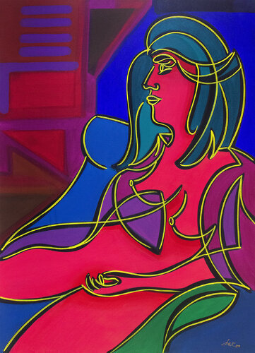 nú sobre poltrona azul van Dek, Schilderij te koop op Singulart