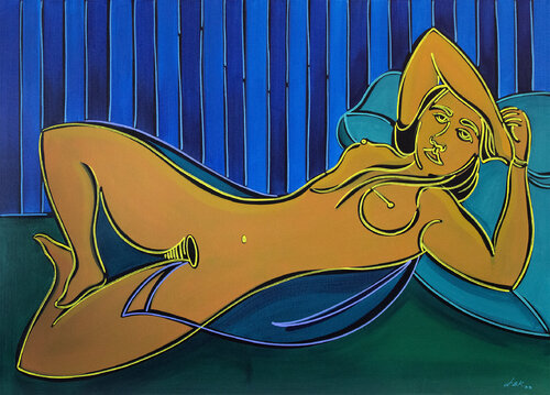 nú com cortina ao fundo de Dek, Pintura a la venta en Singulart
