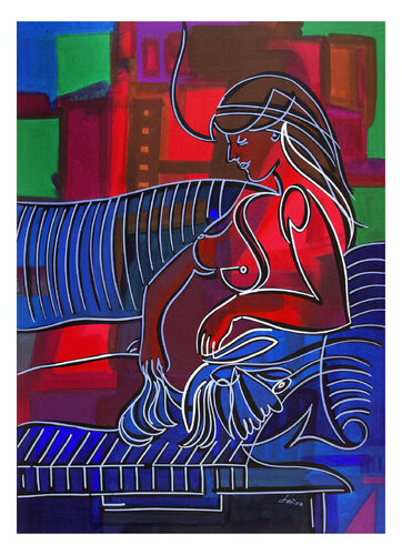 Nú em sofá listrado von Dek, Druck kaufen auf Singulart