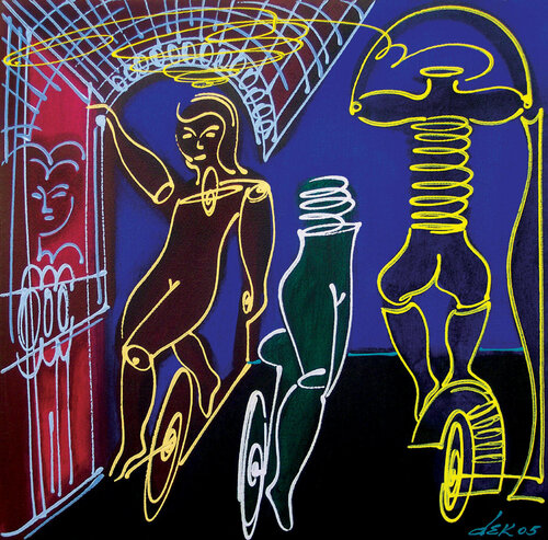 interior with acrobats by Dek, 油畫 for Sale on Singulart