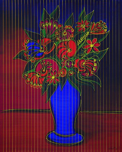 the blue vase di Dek, Pittura in vendita su Singulart