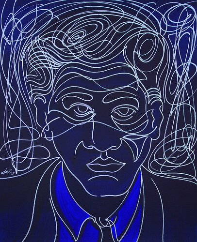 face with blue shirt di Dek, Pittura in vendita su Singulart