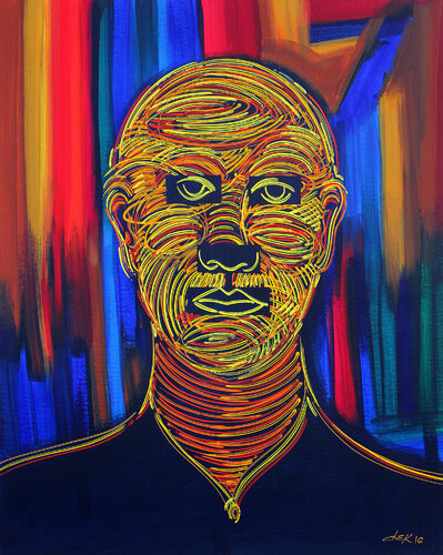 face on colored curtain van Dek, Schilderij te koop op Singulart