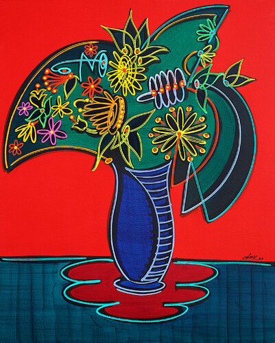 vase on red background par Dek, Peinture en vente sur Singulart
