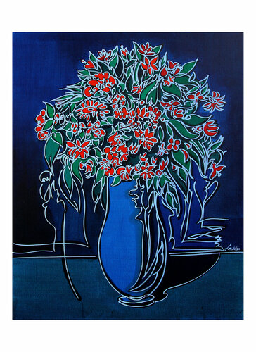 blue vase with red flowers II von Dek, Druck kaufen auf Singulart
