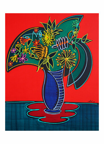 vase on red background par Dek, Édition en vente sur Singulart